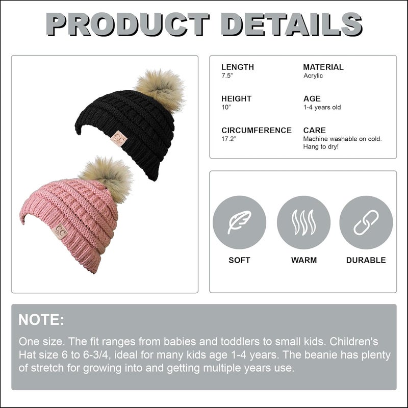 Funky Junque Toddler Pom Beanie – Kids Winter Hat for Ages 1–4, Baby Boy & Girl Knit Beanies, Warm Cozy Knit Snow Hats - Image 5